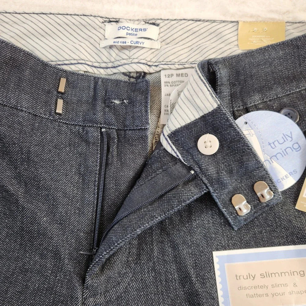 Dockers NWT Jaelynn Pant 12P Med Truly Slimming Mid Rise Curvy Stretch Denim NEW